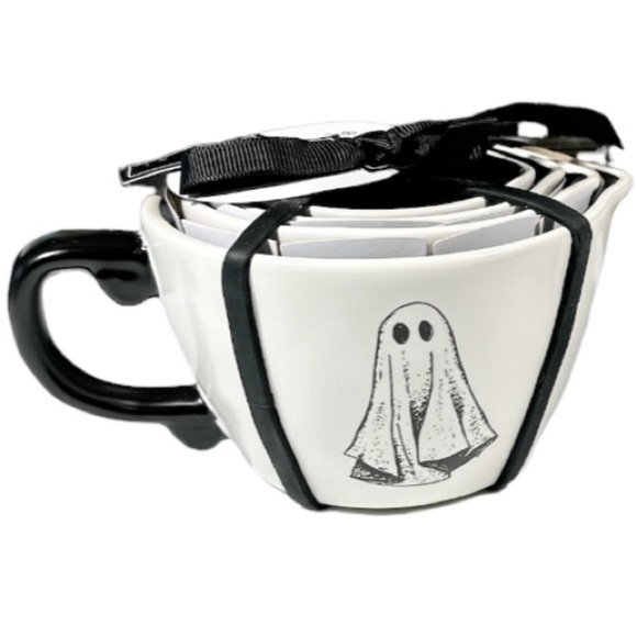 NEW Rae Dunn Teacup HALLOWEEN GHOST, WITCH HAT,RAVEN,CAULDRON Measuring Cup Set - Picture 5 of 8